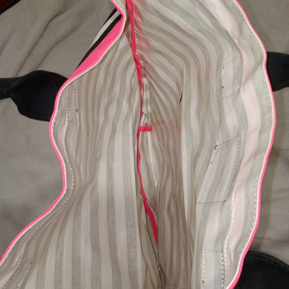 Victoria's Secret Black and Pink Striped Tote Bag NWT Vibrant-copy - Picture 5 of 7